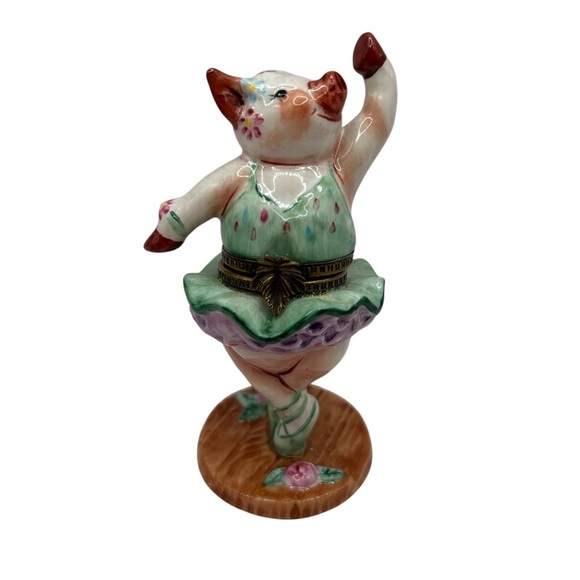Trinket Box Dancing Pig Ballerina Hinged vintage Studio USA Porcelain. Perfect - Picture 3 of 9